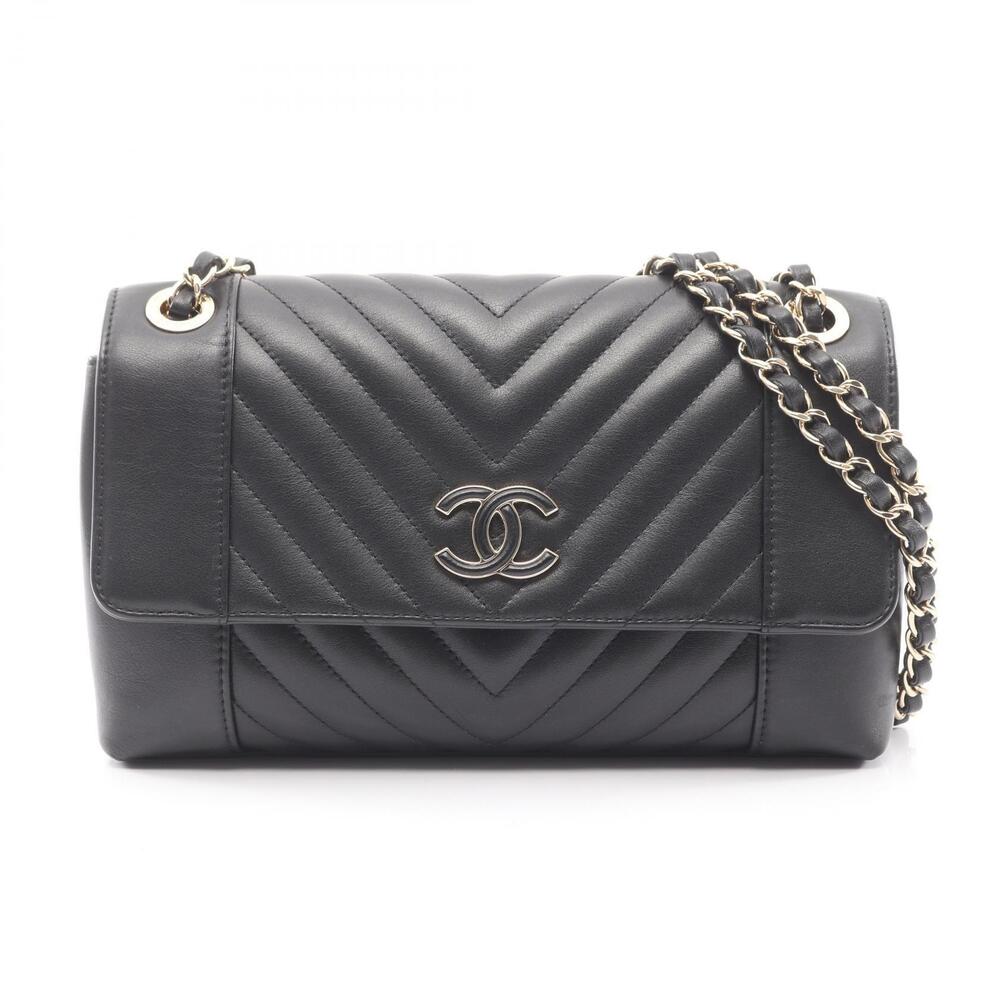 Chanel V stitch Chevron Shoulder Bag Lambskin Sheepskin Black